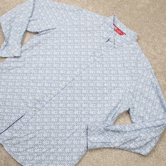 Cremieux‎ Flip Cuff Shirt Mens XL Blue Geometric Slim Fit Cotton L/S Button Down - Picture 4 of 13